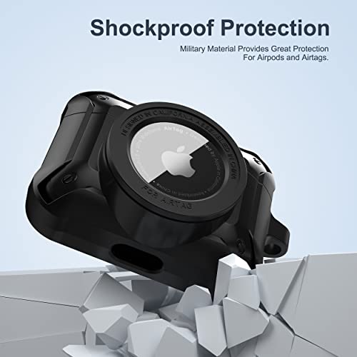 Valkit Compatible Airpods Pro Case and AirTags Case Cover, 2 in 1 Rugged Protective Case Shockproof Air Pod Pro Case for Men Women with Keychain iPod Pro Skin for Airpods Pro and Airtag, Black
