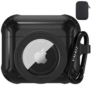 valkit compatible airpods 3 case and airtags case cover, 2 in 1 rugged protective airpods 3rd generation case for men women with keychain shockproof skin for airpods 3 gen and airtags, black