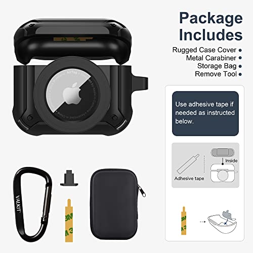 Valkit Compatible Airpods 3 Case and AirTags Case Cover, 2 in 1 Rugged Protective Airpods 3rd Generation Case for Men Women with Keychain Shockproof Skin for Airpods 3 Gen and Airtags, Black