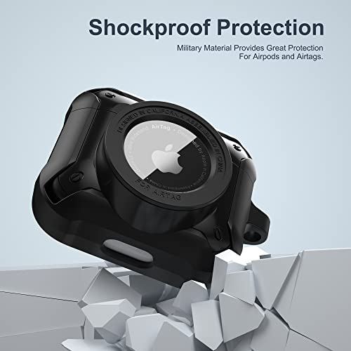 Valkit Compatible Airpods 3 Case and AirTags Case Cover, 2 in 1 Rugged Protective Airpods 3rd Generation Case for Men Women with Keychain Shockproof Skin for Airpods 3 Gen and Airtags, Black