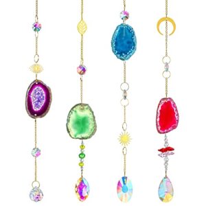 4pcs natural agate slice suncatchers ab coating crystal prisms wind chimes ornaments rainbow maker hanging pendant for window home garden decor