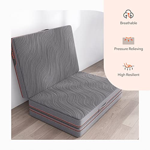 Sweetnight Folding Mattress Twin Size with Carry Bag, 4-Inch for Travel, Camping, Guest - Breathable Mesh Sides & Portable Mattress - Compact and Easy to Storage Grey