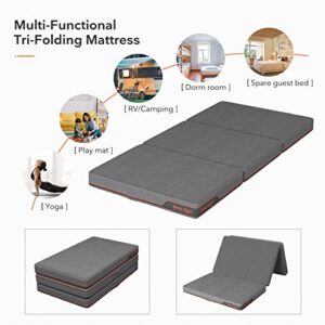 Sweetnight Folding Mattress Twin Size with Carry Bag, 4-Inch for Travel, Camping, Guest - Breathable Mesh Sides & Portable Mattress - Compact and Easy to Storage Grey