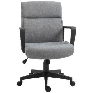 vinsetto mid back home office chair height adjustable linen fabric desk task chair with ergonomic line wide seat, thick padding, and armrest