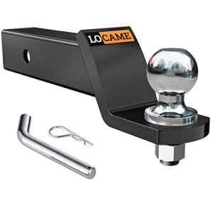 locame trailer hitch ball mount, fits 2.5-inch receiver only, 8,000 lbs gtw with 2-inch ball hitch & pin, 2.5" drop/rise, black, lc0042