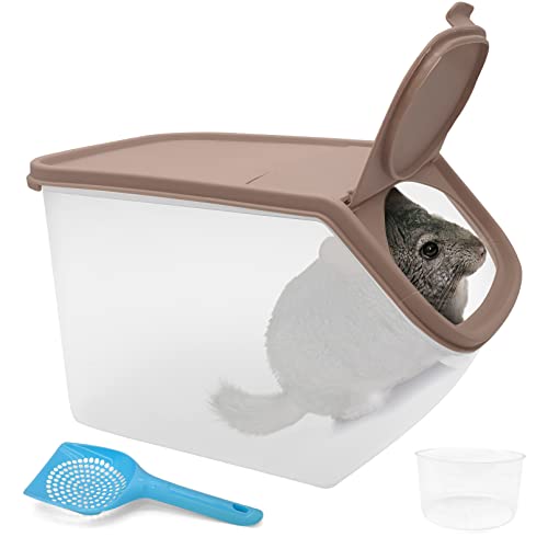 BNOSDM Chinchilla Sand Bath Container Chinchilla Dust Bath Tub Transparent Hamster Toilet Shower Room Plastic Hamster Bathroom Kit with Sand Cup&Scoop for Gerbil Hedgehog Squirrel (Coffee)