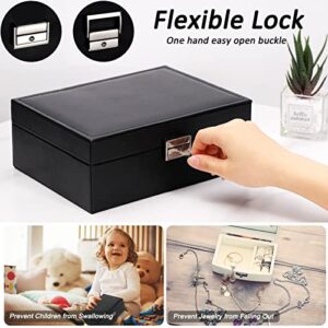SIMBOOM Jewelry Box for Women Girls, 2 Layer Jewelry Organizer with Lock, Jewelry Storage Case with Removable Tray, PU Leather Display Jewelry Holder for Necklace Earrings Rings Bracelets, Black