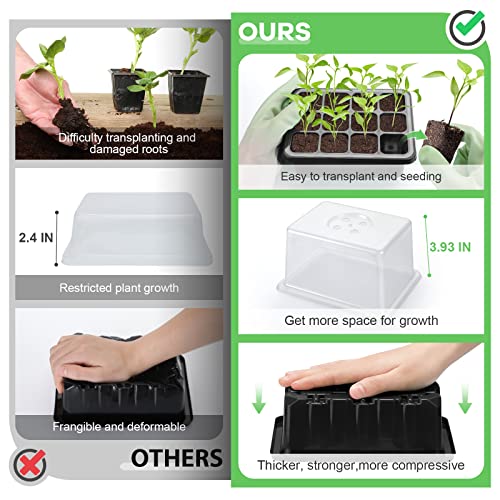 Lunies 6 Packs Seed Starter Trays with Grow Light, Seeding Starter Tray with Adjustable Humidity Dome, Base Indoor Greenhouse Germination Kit for Seed Growing Starting(12 Cells per Tray, Black)