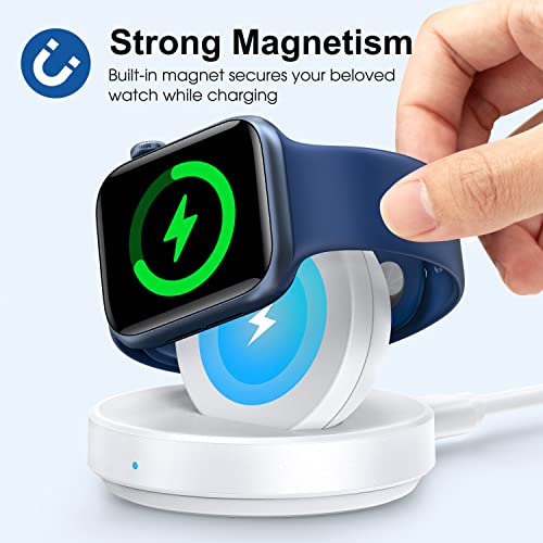 ZAPOGO Portable Magnetic Charging Dock for Apple Watch, Wireless Fast Watch Charger Stand with Charging Cable, Support Nightstand Mode, Compatible with Apple Watch Series 8 7 SE 6 5 4 3 2-White