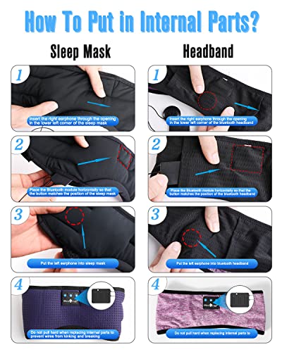 MUSICOZY Sleep Headphones Bluetooth Headband Sleeping Eye Mask & Bluetooth 5.2 Module Kit with Speakers and Charging Cable