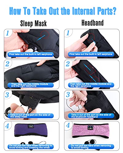 MUSICOZY Sleep Headphones Bluetooth Headband Sleeping Eye Mask & Bluetooth 5.2 Module Kit with Speakers and Charging Cable