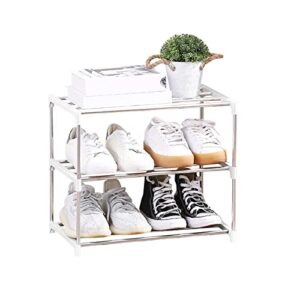 diligencer 3-tier stackable small shoe rack, adjustable shoe shelf storage organizer (white)
