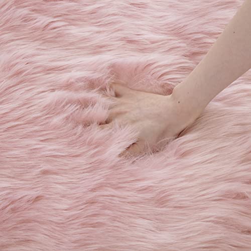 HOMBYS Fluffy 4x6 Faux Fur Heart Shaped Area Rug for Living Room Bedroom, Soft Large Pink Faux Sheepskin Play Carpet for Kids Baby Girls and Pets, Plush Furry Decor Shaggy Feet Mat for Bedside