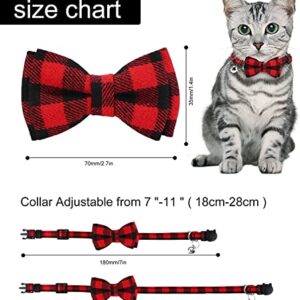 Breakaway Cat Collars Cute Kitten Collar with Bell and Bowtie Soft Pet Collar with Plaid Pattern Detachable and Adjustable Bow Tie Collar for Boy Cats, Girl Cats and Puppies Daily Wearing, Pack of 1