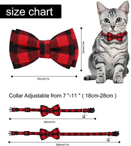 Breakaway Cat Collars Cute Kitten Collar with Bell and Bowtie Soft Pet Collar with Plaid Pattern Detachable and Adjustable Bow Tie Collar for Boy Cats, Girl Cats and Puppies Daily Wearing, Pack of 1