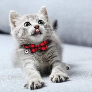 Breakaway Cat Collars Cute Kitten Collar with Bell and Bowtie Soft Pet Collar with Plaid Pattern Detachable and Adjustable Bow Tie Collar for Boy Cats, Girl Cats and Puppies Daily Wearing, Pack of 1