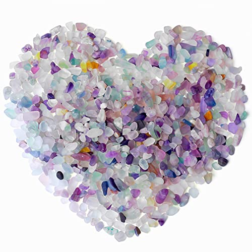 Fluorite Crystals Polished Gravel Aquarium Tumbled Stones Chips Stone Crushed Crystal Quartz Pieces Irregular Gem Rocks Home Decoration Tank Succulent Plants Vase Filler Bottom Ornament 0.55lbs