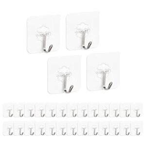30 pack adhesive hooks for hanging heavy duty wall hooks 13 lbs, waterproof and rustproof transparent reusable seamless hooks for home kitchen, bathroom, office