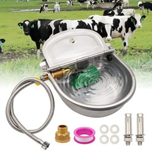 automatic waterer water bowl with brass float valve stainless steel watering trough kits for livestock chicken horse animal dogs cattle pig goat, includes hose, brass connector and mounting bolts