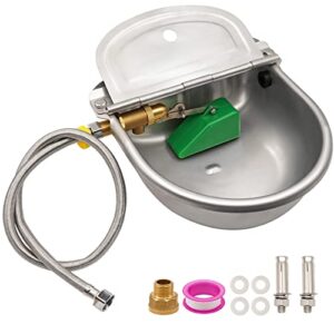 Automatic Waterer Water Bowl with Brass Float Valve Stainless Steel Watering Trough Kits for Livestock Chicken Horse Animal Dogs Cattle Pig Goat, Includes Hose, Brass Connector and Mounting Bolts