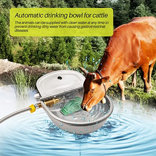 Automatic Waterer Water Bowl with Brass Float Valve Stainless Steel Watering Trough Kits for Livestock Chicken Horse Animal Dogs Cattle Pig Goat, Includes Hose, Brass Connector and Mounting Bolts