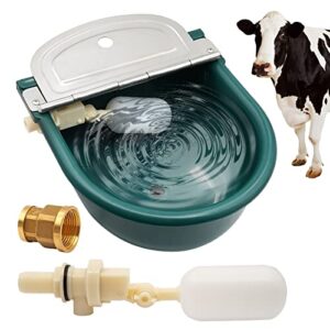 junniu automatic livestock waterer water bowl trough kits for goat horse dog pig cattle farm supplies, with 2pcs float valve, brass connector, stainless steel cover, hole at the bottom, green