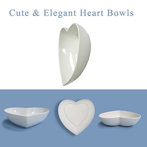 FLORWOD 2pcs Porcelain Heart Shaped Plates Deep Salad Plates, 8 inch Large Heart Bowls for Serving Dessert/Appetizer/Fruit, 32 oz/pc