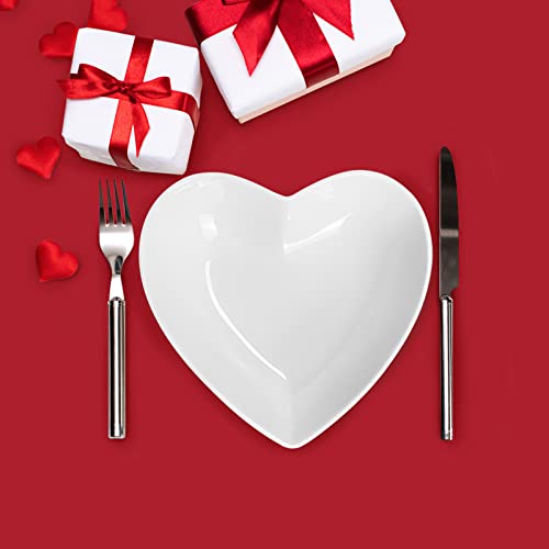 FLORWOD 2pcs Porcelain Heart Shaped Plates Deep Salad Plates, 8 inch Large Heart Bowls for Serving Dessert/Appetizer/Fruit, 32 oz/pc
