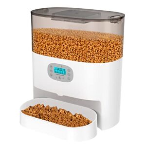 HoneyGuaridan Automatic Cat Feeder, 6L Timed Cat Feeder with Desiccant Bag for Pet Dry Food, Dual Power,10s Voice Recorder, 0-24 Portions 6 Meals per Day, Travel Supply Feeder for Cats and Dogs