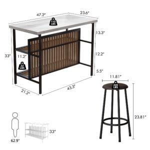 Recaceik 3 Piece Pub Table Set, Rectangular Bar Table with 2 Bar Stools, Faux Marble Dining Room Table Set of 2, Modern Counter Height Table with Storage, Kitchen Island with Seating