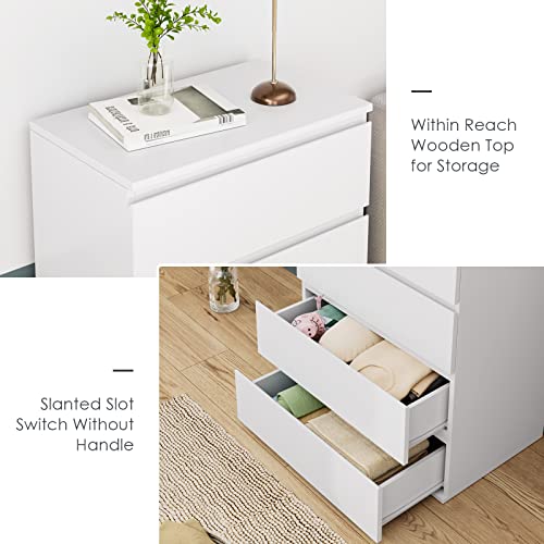 FOTOSOK 5 Drawer Dresser, Modern Storage Chest of Drawer with Large Storage Space, 23.6L x 15.7W x 39.4H Inch Bedroom Tall Nightstand Clothing Organizer Cabinet, White