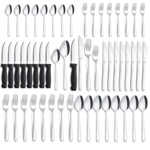 48 pieces silverware set, pleafind cutlery set for 8, flatware sets with steak knives, food grade stainless steel tableware set, use for home kitchen restaurant hotel, dishwasher safe, mirror polished