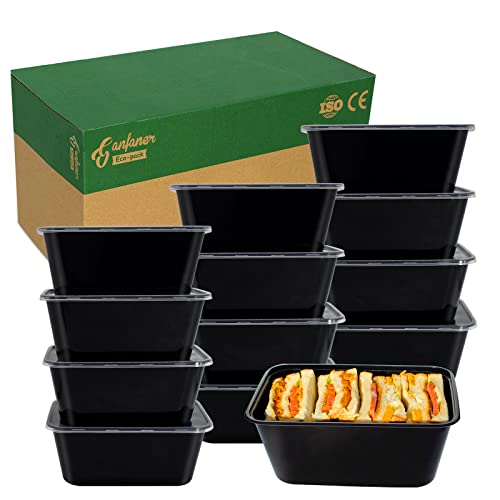 Ganfaner [50pk 32fl.oz/1000ml Disposable Food Containers with Lids, Plastic Food Containers Sets, for Preparing Lunch, Dinner or Fruits[Black]