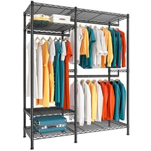 raybee 77" heavy duty closet loads 700lbs, adjustable clothing racks for hanging clothes, commercial garment rack heavy duty clothes rack, free standing closet wardrobe, 77" h x45.5 w x16.5 d, black