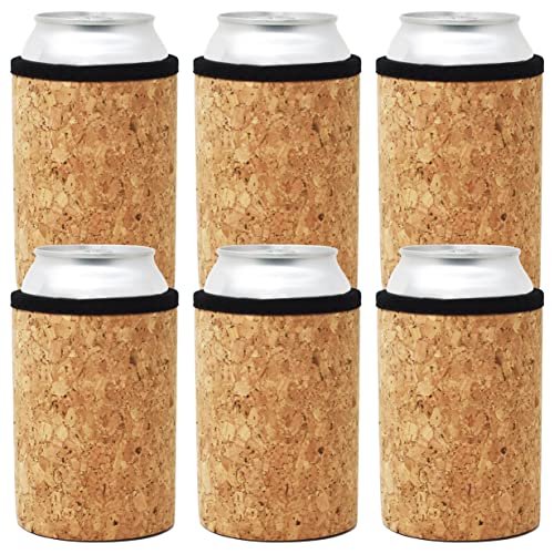 TahoeBay Cork Can Cooler Sleeves (6-Pack) 12oz Standard and Slim Size Insulating Blanks for Beer and Seltzer Cans (Standard Can)