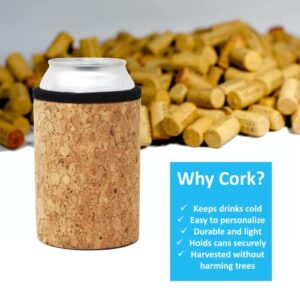 TahoeBay Cork Can Cooler Sleeves (6-Pack) 12oz Standard and Slim Size Insulating Blanks for Beer and Seltzer Cans (Standard Can)