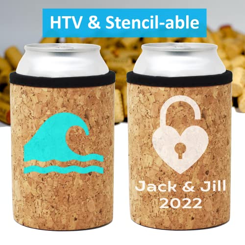 TahoeBay Cork Can Cooler Sleeves (6-Pack) 12oz Standard and Slim Size Insulating Blanks for Beer and Seltzer Cans (Standard Can)