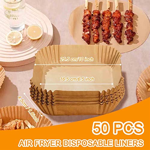 Jasilon [UPGRADED]Disposable Air Fryer Paper Liners,Air Fryer Parchment Paper,Non-Stick Air Fryer Liner,Oil-Proof Water-Proof Food Grade Parchment Paper for Baking Roasting Microwave 50Pcs