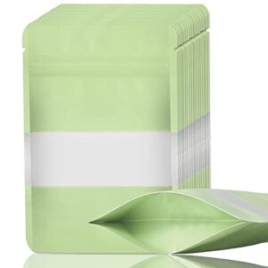 100 pcs resealable bags, stand-up food storage bags with clear window, sealable zip lock self sealing bags for packaging products (light green 4.7 x 7.8 in)
