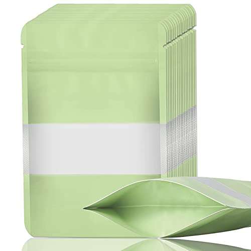 100 Pcs Resealable Bags, Stand-up Food Storage Bags with Clear Window, Sealable Zip Lock Self Sealing Bags for Packaging Products (Light green 4.7 x 7.8 In)