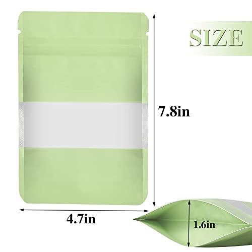 100 Pcs Resealable Bags, Stand-up Food Storage Bags with Clear Window, Sealable Zip Lock Self Sealing Bags for Packaging Products (Light green 4.7 x 7.8 In)