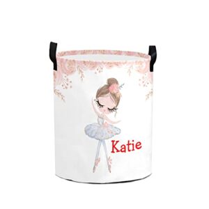 makeunique ballerina girl rose flowers custom collapsible laundry baskets with name waterproof clothes laundry hampers boys girls toy and sundries storage bag with handles, 19.69inch(h)x14.17inch(d)