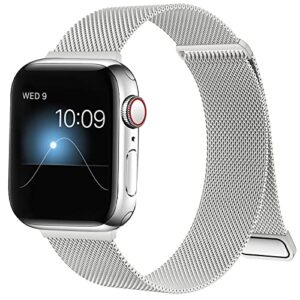 zxcasd metal bands compatible with apple watch band 38mm 40mm 41mm women men,silver loop adjustable mesh strap for iwatch series 8 7 6 5 4 3 2 1 se
