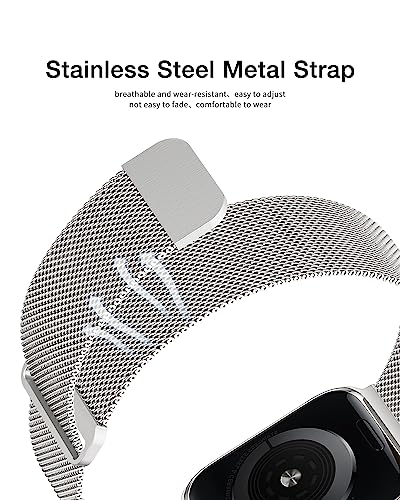 ZXCASD Metal Bands Compatible with Apple Watch Band 38mm 40mm 41mm Women Men,Silver Loop Adjustable Mesh Strap for iWatch Series 8 7 6 5 4 3 2 1 SE