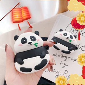 Silicone Case for Airpods Pro, Cute Tiger Panda Funny Animal Protective Soft Rubber Cover Skin with Anti-Lost Keychain (Panda Designed)