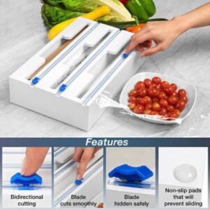 mulvur 3 in 1 Wrap Dispenser with Cutter - Plastic Wrap, Wax Paper, and Aluminum Foil Dispenser for 12" Roll - Foil and Plastic Wrap Organizer - Plastic wrap Dispenser with Cutter