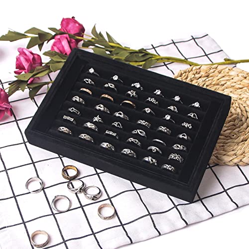 Pangkeep Ring Holder Display Tray Jewelry Organizer Stands for Selling Rings Earrings Show (Black)