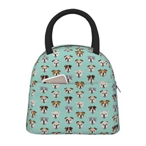 aeoiba english bulldog dog face mint green insulated lunch bag tote handbag lunchbox food container gourmet tote cooler warm pouch for beach school work office