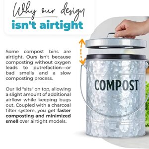 Kitchen Compost Bin by Saratoga Home - 1.3 Gal/5L Metal Compost Bucket for Kitchen Countertop, Kitchen Composter, Countertop Compost Bin, Compost Bin Kitchen, Kitchen Compost Bin Countertop, Silver