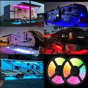 Vbakor RV Awning Lights, 40FT RV Underglow Led Lights Kit, 12V Multi-Color Exterior Neon Accent Underbody Strip Lights for Camper Motorhome with Extension Cable, Music Sync, Waterproof